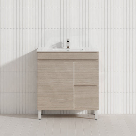 Lukka Camden Modern 750mm Narrow Freestanding Vanity E0 MDF Wood Grain PVC Film Cabinet with Left/Right Hand Drawers In Various Colours