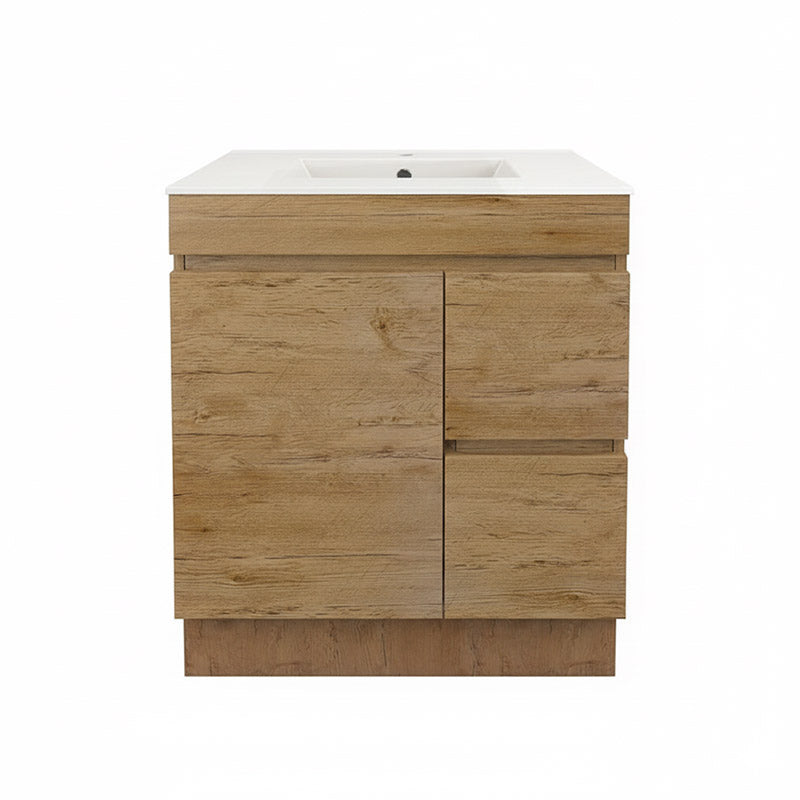 Lukka Camden Modern 750mm Narrow Freestanding Vanity E0 MDF Wood Grain PVC Film Cabinet with Left/Right Hand Drawers In Various Colours