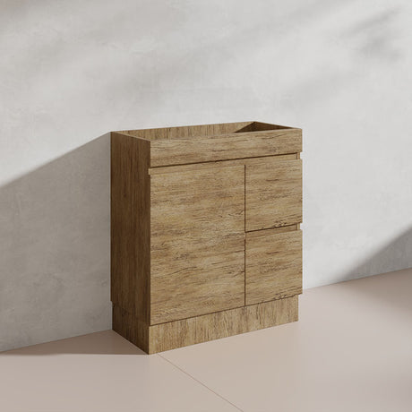 Lukka Camden Modern 750mm Narrow Freestanding Vanity E0 MDF Wood Grain PVC Film Cabinet with Left/Right Hand Drawers In Various Colours