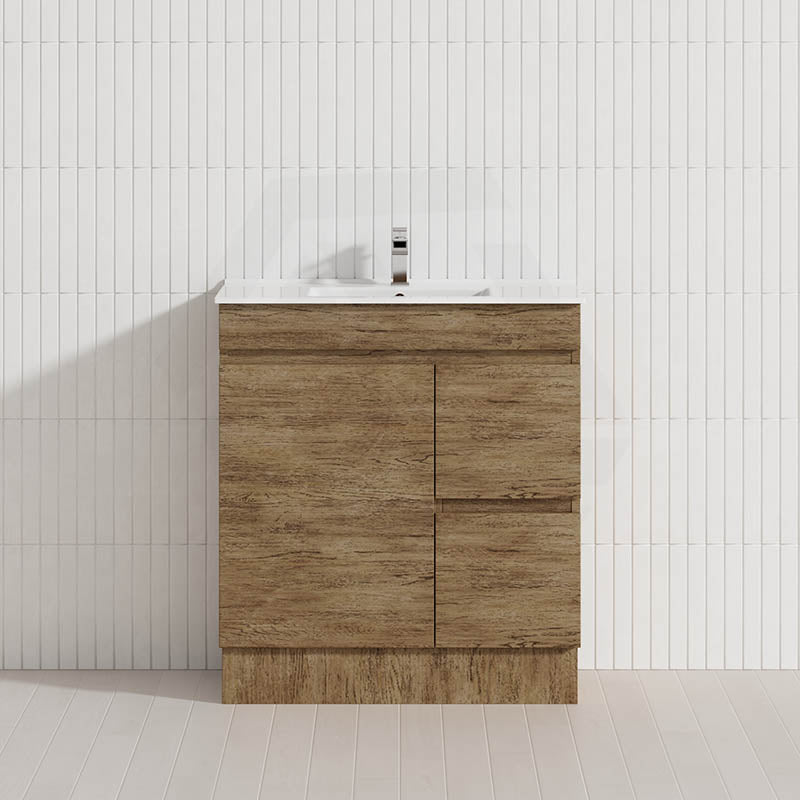 Lukka Camden Modern 750mm Narrow Freestanding Vanity E0 MDF Wood Grain PVC Film Cabinet with Left/Right Hand Drawers In Various Colours