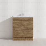 Lukka Camden Modern 750mm Narrow Freestanding Vanity E0 MDF Wood Grain PVC Film Cabinet with Left/Right Hand Drawers In Various Colours