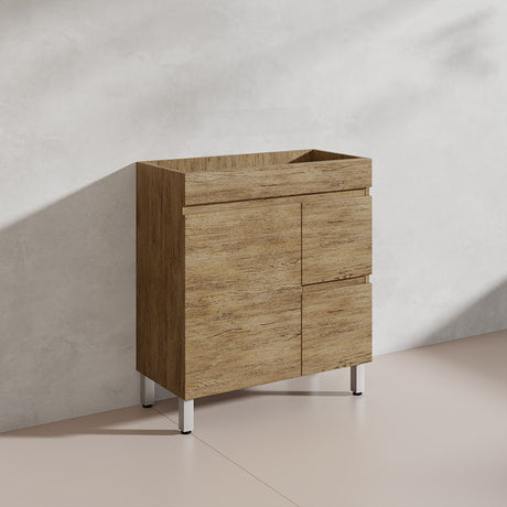 Lukka Camden Modern 750mm Narrow Freestanding Vanity E0 MDF Wood Grain PVC Film Cabinet with Left/Right Hand Drawers In Various Colours