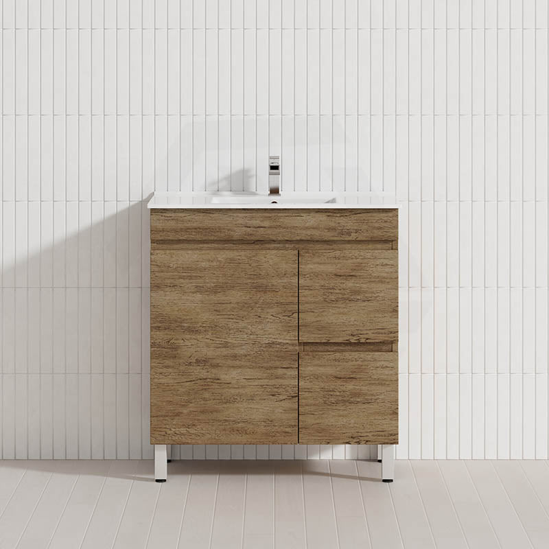 Lukka Camden Modern 750mm Narrow Freestanding Vanity E0 MDF Wood Grain PVC Film Cabinet with Left/Right Hand Drawers In Various Colours