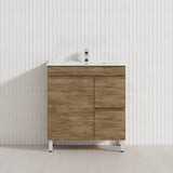 Lukka Camden Modern 750mm Narrow Freestanding Vanity E0 MDF Wood Grain PVC Film Cabinet with Left/Right Hand Drawers In Various Colours