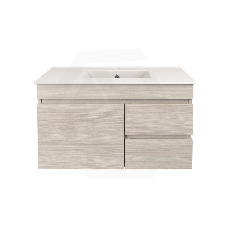 Lukka Camden Modern 750mm Narrow Wall Hung Vanity E0 MDF Wood Grain PVC Film Cabinet with Left/Right Hand Drawers Variant Colour Available