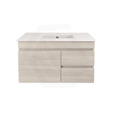 Lukka Camden Modern 750mm Narrow Wall Hung Vanity E0 MDF Wood Grain PVC Film Cabinet with Left/Right Hand Drawers Variant Colour Available