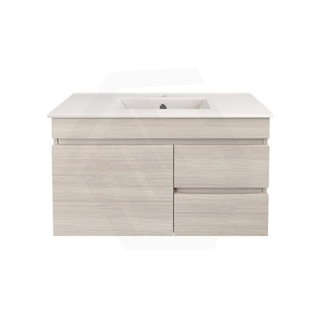 Lukka Camden Modern 750mm Narrow Wall Hung Vanity E0 MDF Wood Grain PVC Film Cabinet with Left/Right Hand Drawers Variant Colour Available