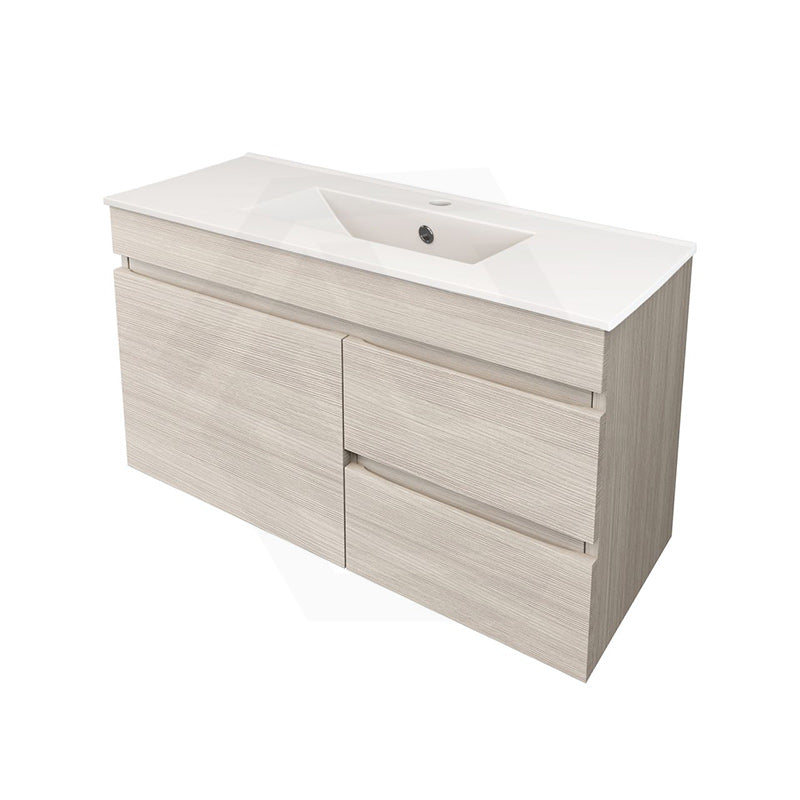 Lukka Camden Modern 750mm Narrow Wall Hung Vanity E0 MDF Wood Grain PVC Film Cabinet with Left/Right Hand Drawers Variant Colour Available
