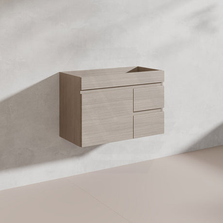 Lukka Camden Modern 750mm Narrow Wall Hung Vanity E0 MDF Wood Grain PVC Film Cabinet with Left/Right Hand Drawers Variant Colour Available