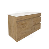 Lukka Camden Modern 750mm Narrow Wall Hung Vanity E0 MDF Wood Grain PVC Film Cabinet with Left/Right Hand Drawers Variant Colour Available