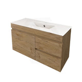 Lukka Camden Modern 750mm Narrow Wall Hung Vanity E0 MDF Wood Grain PVC Film Cabinet with Left/Right Hand Drawers Variant Colour Available