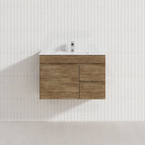 Lukka Camden Modern 750mm Narrow Wall Hung Vanity E0 MDF Wood Grain PVC Film Cabinet with Left/Right Hand Drawers Variant Colour Available
