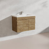 Lukka Camden Modern 750mm Narrow Wall Hung Vanity E0 MDF Wood Grain PVC Film Cabinet with Left/Right Hand Drawers Variant Colour Available