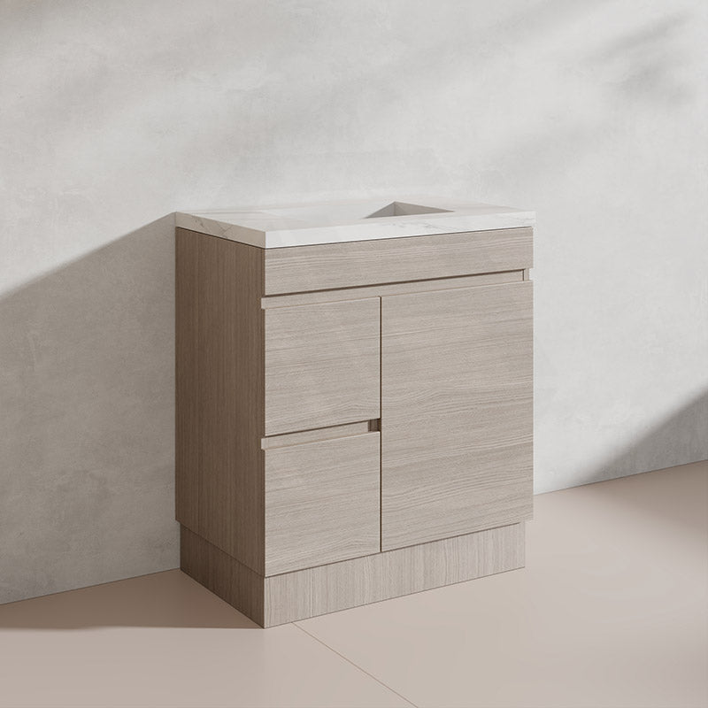 Lukka Camden Modern 750mm Freestanding Vanity E0 MDF Wood Grain PVC Film Cabinet with Left/Right Hand Drawers In Various Colours