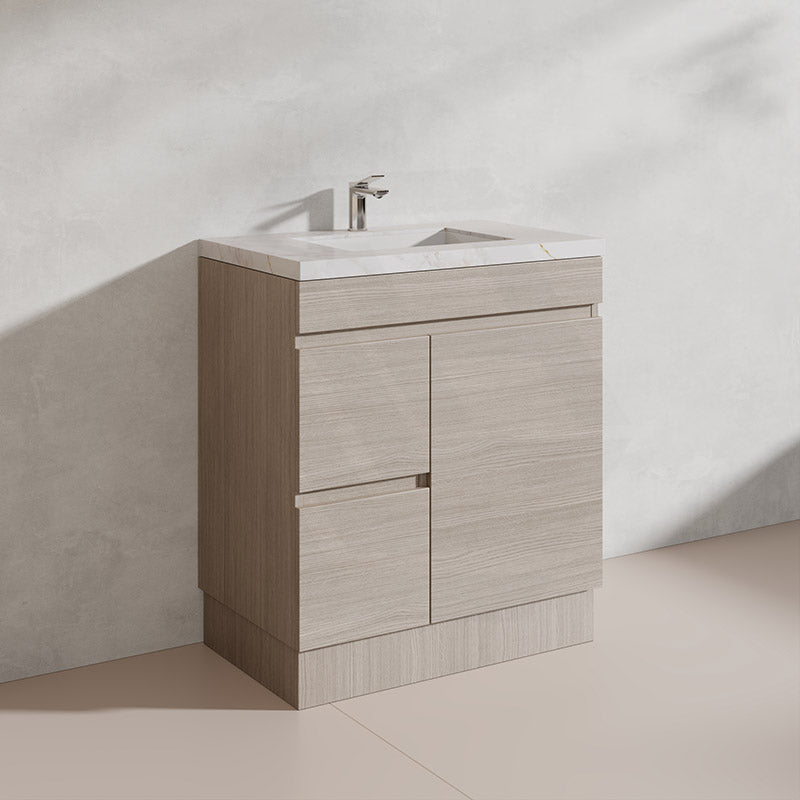 Lukka Camden Modern 750mm Freestanding Vanity E0 MDF Wood Grain PVC Film Cabinet with Left/Right Hand Drawers In Various Colours
