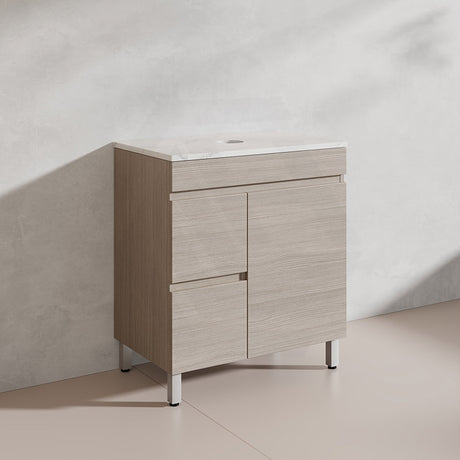 Lukka Camden Modern 750mm Freestanding Vanity E0 MDF Wood Grain PVC Film Cabinet with Left/Right Hand Drawers In Various Colours