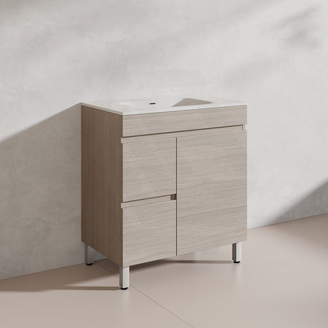 Lukka Camden Modern 750mm Freestanding Vanity E0 MDF Wood Grain PVC Film Cabinet with Left/Right Hand Drawers In Various Colours