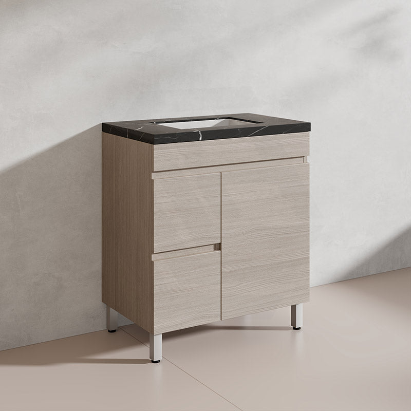 Lukka Camden Modern 750mm Freestanding Vanity E0 MDF Wood Grain PVC Film Cabinet with Left/Right Hand Drawers In Various Colours