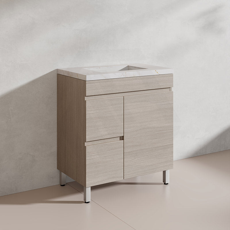 Lukka Camden Modern 750mm Freestanding Vanity E0 MDF Wood Grain PVC Film Cabinet with Left/Right Hand Drawers In Various Colours