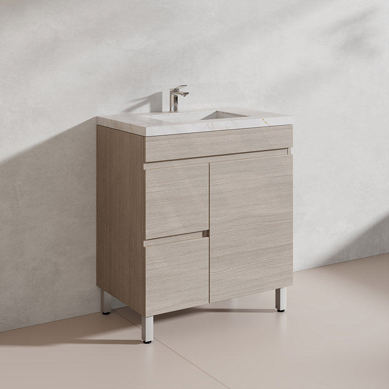 Lukka Camden Modern 750mm Freestanding Vanity E0 MDF Wood Grain PVC Film Cabinet with Left/Right Hand Drawers In Various Colours