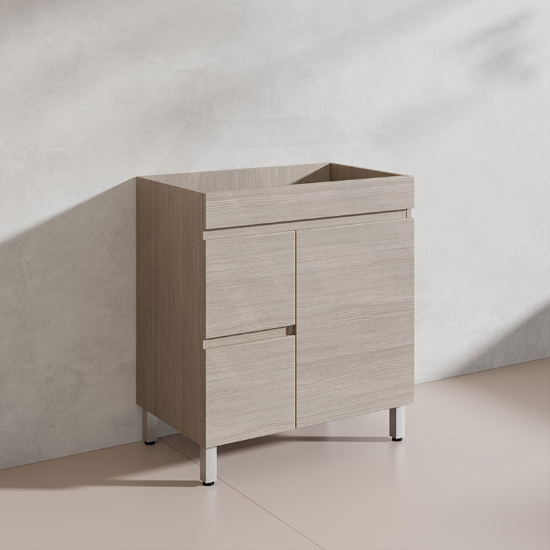 Lukka Camden Modern 750mm Freestanding Vanity E0 MDF Wood Grain PVC Film Cabinet with Left/Right Hand Drawers In Various Colours