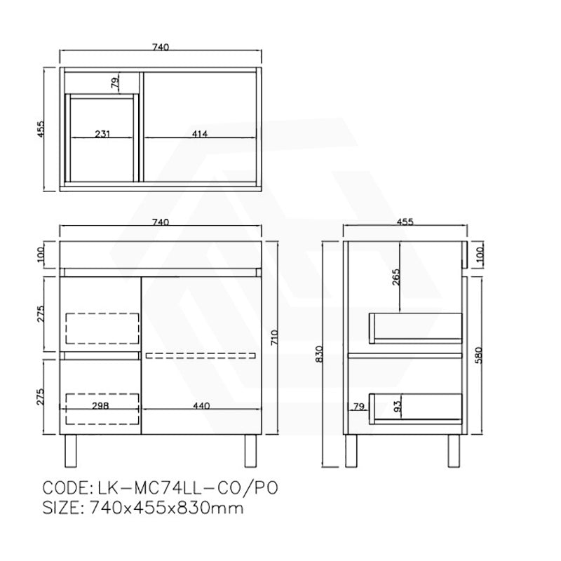 Lukka Camden Modern 750mm Freestanding Vanity E0 MDF Wood Grain PVC Film Cabinet with Left/Right Hand Drawers In Various Colours
