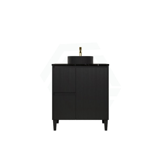 Lukka Crete Modern 600-1500mm Matt Black/White Freestanding Vanity with Legs PVC Board Linear Surface