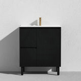 Lukka Crete Modern 600-1500mm Matt Black/White Freestanding Vanity with Legs PVC Board Linear Surface