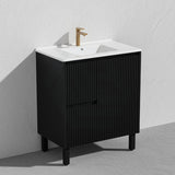 Lukka Crete Modern 600-1500mm Matt Black/White Freestanding Vanity with Legs PVC Board Linear Surface