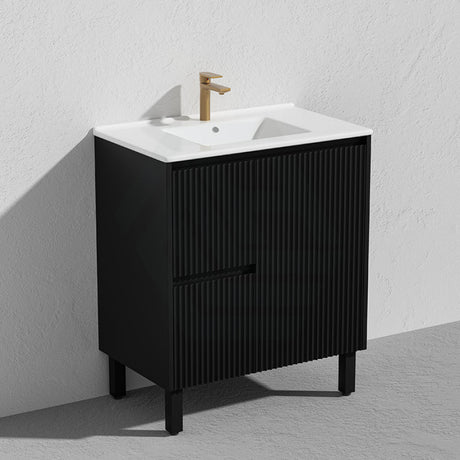Lukka Crete Modern 600-1500mm Matt Black/White Freestanding Vanity with Legs PVC Board Linear Surface