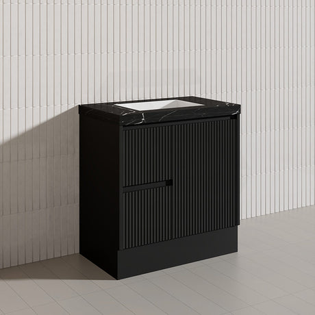 Lukka Crete Modern 750mm Matt Black/White Freestanding Vanity PVC Board Linear Surface