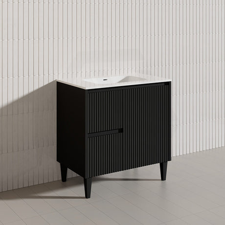 Lukka Crete Modern 750mm Matt Black/White Freestanding Vanity PVC Board Linear Surface