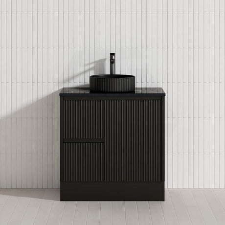 Lukka Crete Modern 600-1500mm Matt Black/White Freestanding Vanity with Kickboard PVC Board Linear Surface