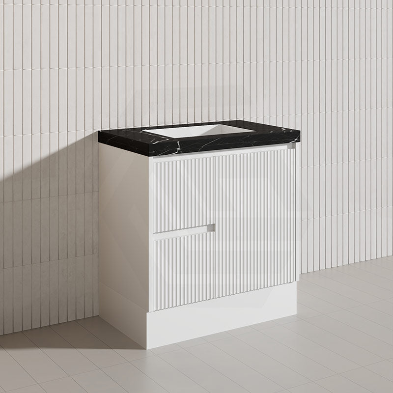 Lukka Crete Modern 750mm Matt Black/White Freestanding Vanity PVC Board Linear Surface