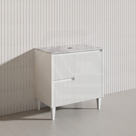 Lukka Crete Modern 750mm Matt Black/White Freestanding Vanity PVC Board Linear Surface