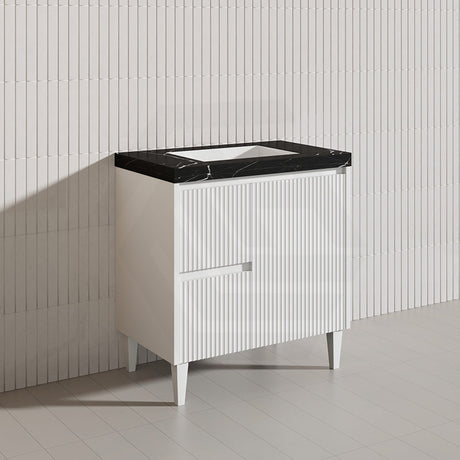 Lukka Crete Modern 750mm Matt Black/White Freestanding Vanity PVC Board Linear Surface