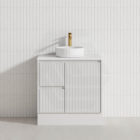 Lukka Crete Modern 600-1500mm Matt Black/White Freestanding Vanity with Kickboard PVC Board Linear Surface