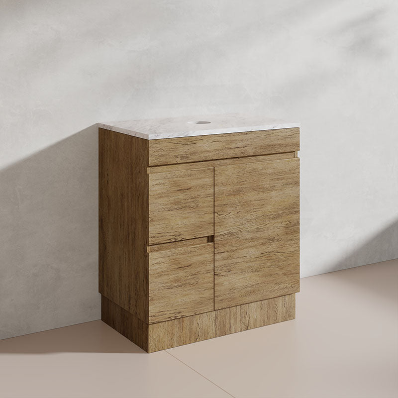 Lukka Camden Modern 750mm Freestanding Vanity E0 MDF Wood Grain PVC Film Cabinet with Left/Right Hand Drawers In Various Colours
