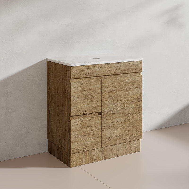 Lukka Camden Modern 750mm Freestanding Vanity E0 MDF Wood Grain PVC Film Cabinet with Left/Right Hand Drawers In Various Colours