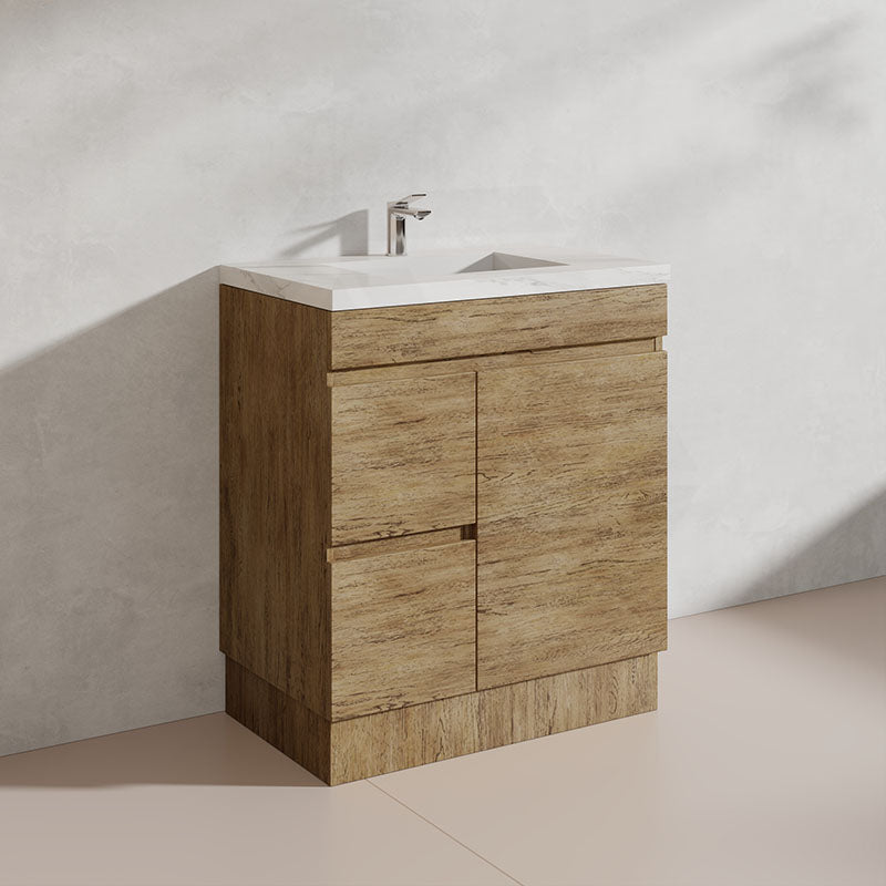 Lukka Camden Modern 750mm Freestanding Vanity E0 MDF Wood Grain PVC Film Cabinet with Left/Right Hand Drawers In Various Colours