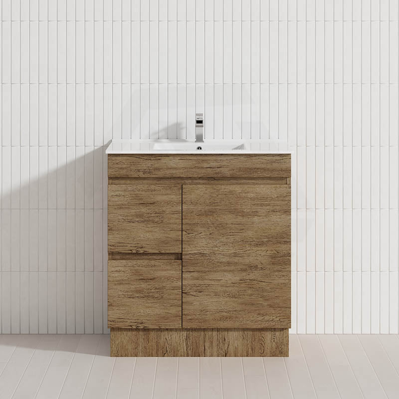 Lukka Camden Modern 750mm Freestanding Vanity E0 MDF Wood Grain PVC Film Cabinet with Left/Right Hand Drawers In Various Colours