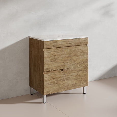 Lukka Camden Modern 750mm Freestanding Vanity E0 MDF Wood Grain PVC Film Cabinet with Left/Right Hand Drawers In Various Colours