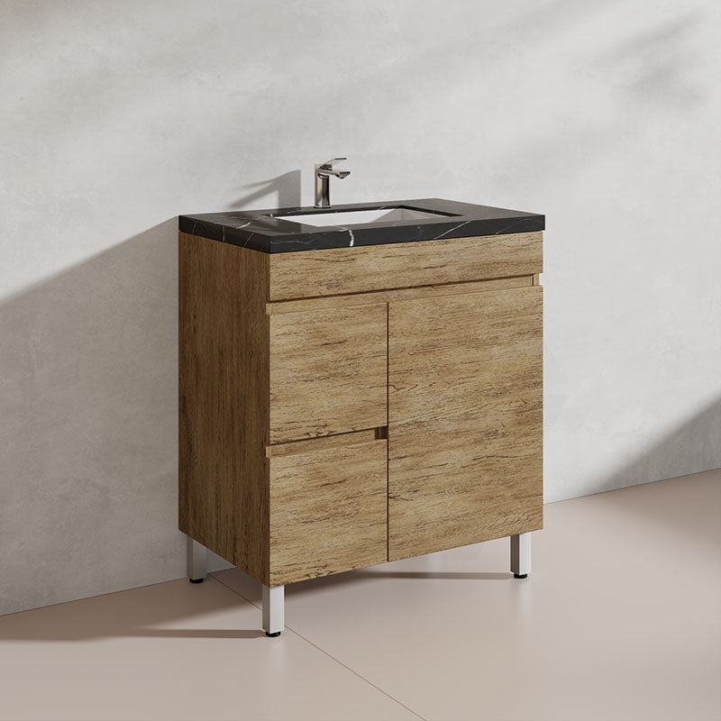 Lukka Camden Modern 750mm Freestanding Vanity E0 MDF Wood Grain PVC Film Cabinet with Left/Right Hand Drawers In Various Colours