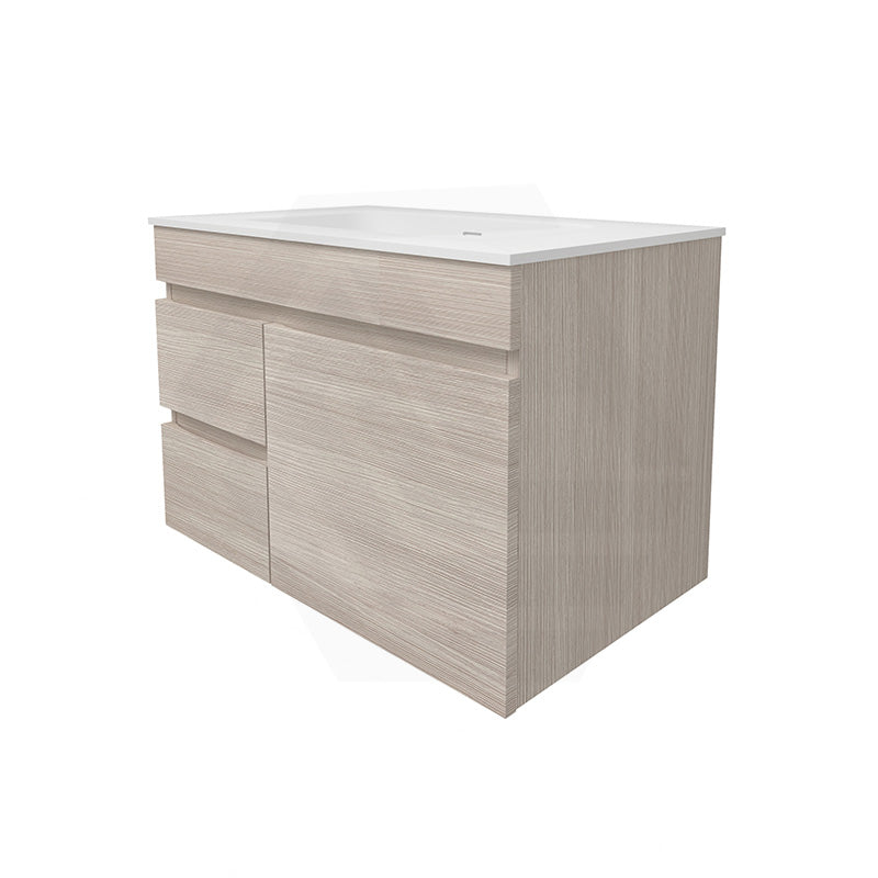 Lukka Camden Modern 750mm Wall Hung Vanity E0 MDF Wood Grain PVC Film Cabinet with Left/Right Hand Drawers In Various Colours
