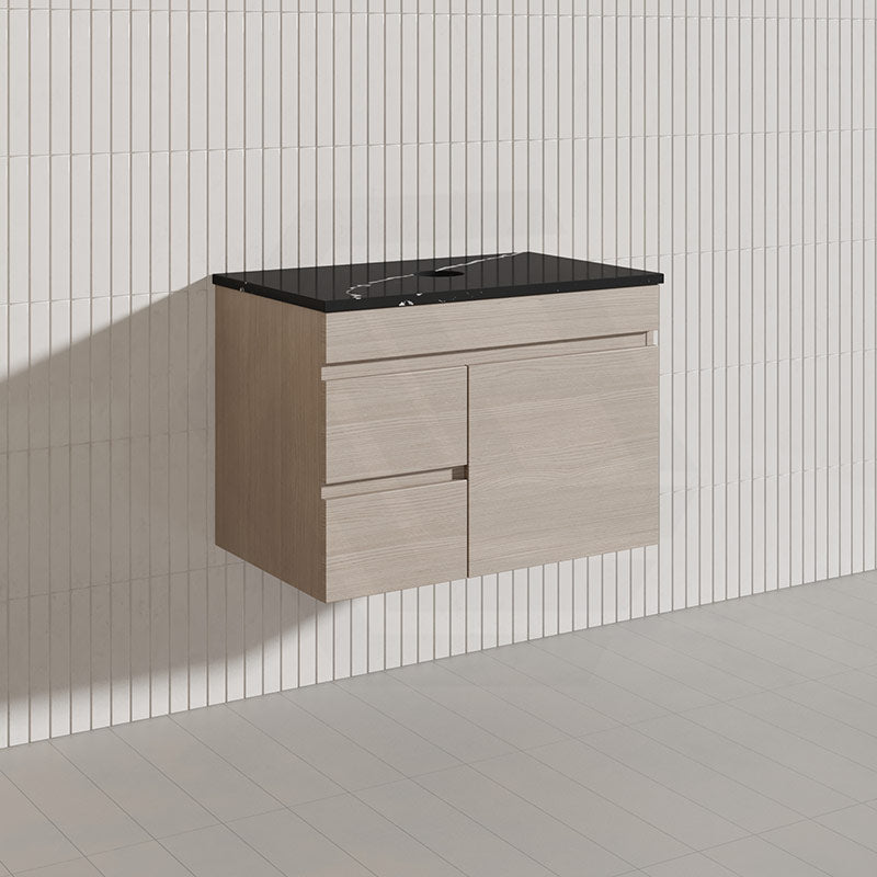 Lukka Camden Modern 750mm Wall Hung Vanity E0 MDF Wood Grain PVC Film Cabinet with Left/Right Hand Drawers In Various Colours