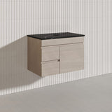 Lukka Camden Modern 750mm Wall Hung Vanity E0 MDF Wood Grain PVC Film Cabinet with Left/Right Hand Drawers In Various Colours