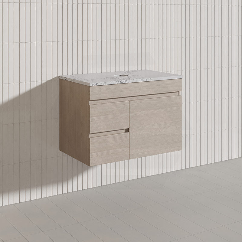 Lukka Camden Modern 750mm Wall Hung Vanity E0 MDF Wood Grain PVC Film Cabinet with Left/Right Hand Drawers In Various Colours