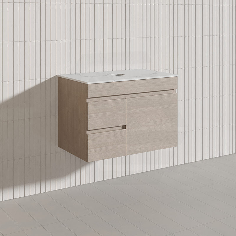 Lukka Camden Modern 750mm Wall Hung Vanity E0 MDF Wood Grain PVC Film Cabinet with Left/Right Hand Drawers In Various Colours