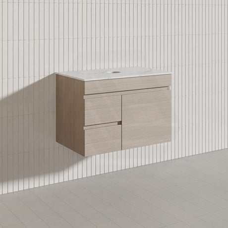 Lukka Camden Modern 750mm Wall Hung Vanity E0 MDF Wood Grain PVC Film Cabinet with Left/Right Hand Drawers In Various Colours