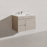 Lukka Camden Modern 750mm Wall Hung Vanity E0 MDF Wood Grain PVC Film Cabinet with Left/Right Hand Drawers In Various Colours